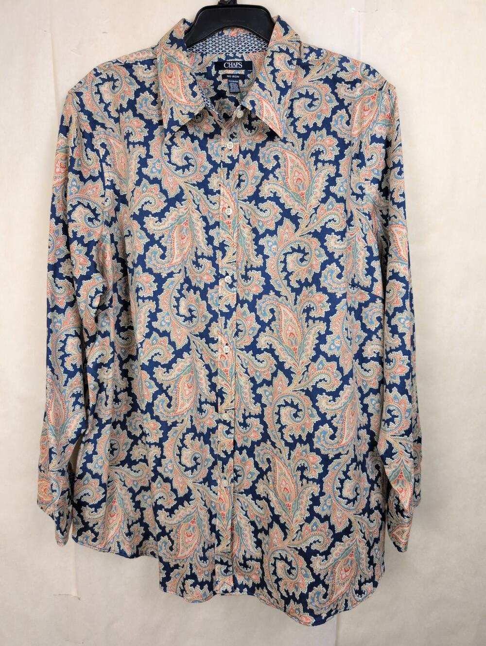 Chaps navy blue paisley cotton button up top Size 2X Boho Classic Preppy Floral